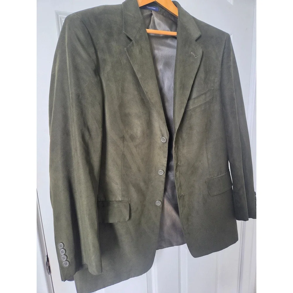 Mens Olive Green Faux Suede 3-Button Blazer Sport Coat 41R Derby Fall Preppy